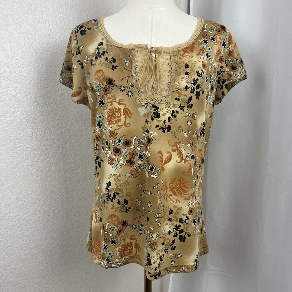 VTG Fairy Top Womens Large Floral Lace Up‎ Neckline Coquette Y2K Cottagecore
